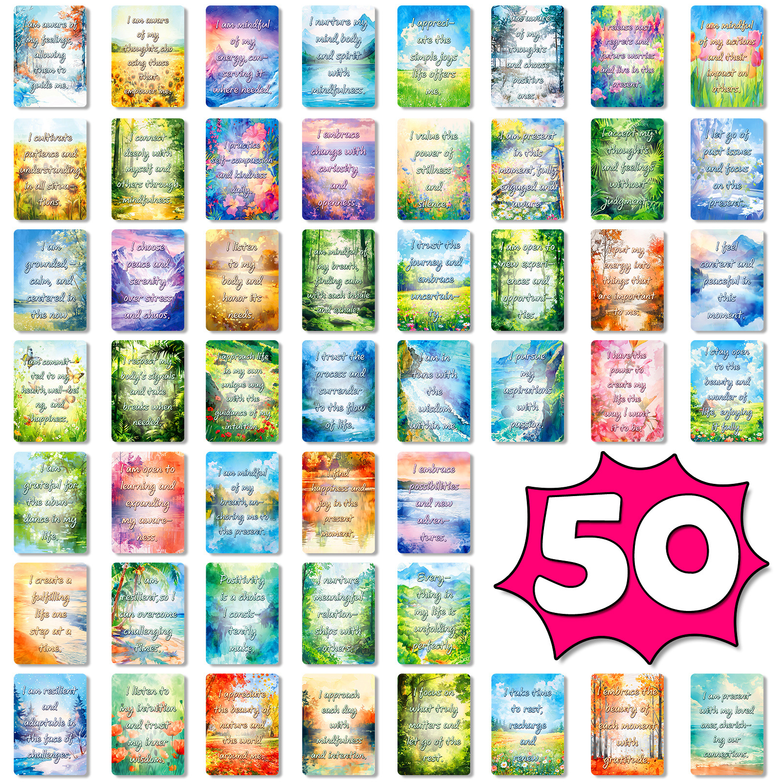 Set 50 aquarel landschap kaarten educatief voor kinderen_voghion.com