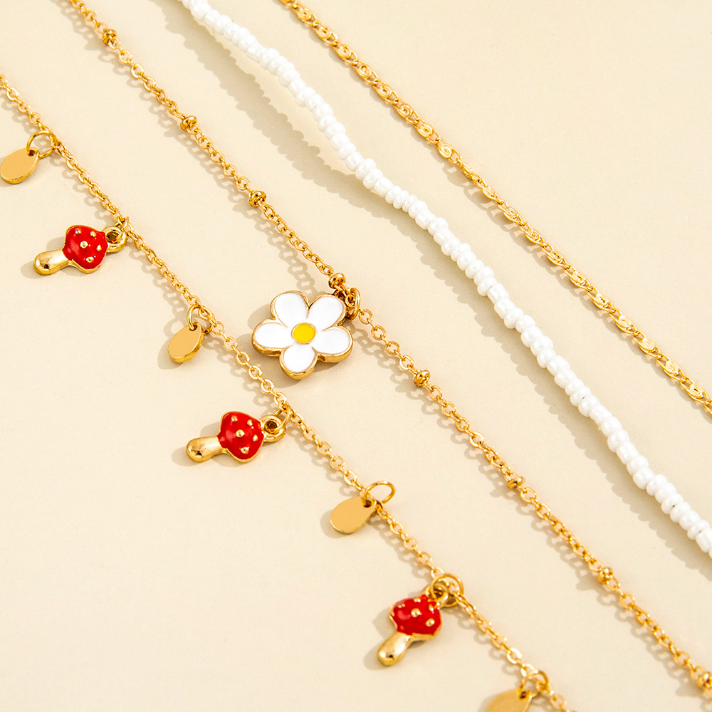 Fashion multi-layer simple mushroom small pendant alloy anklet 4-piece set