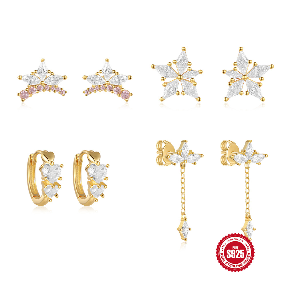 Elementos de arco iris de moda europea y americana Sencillo plata de ley s925 personalidad diaria con pendientes de circón de ojo de caballo