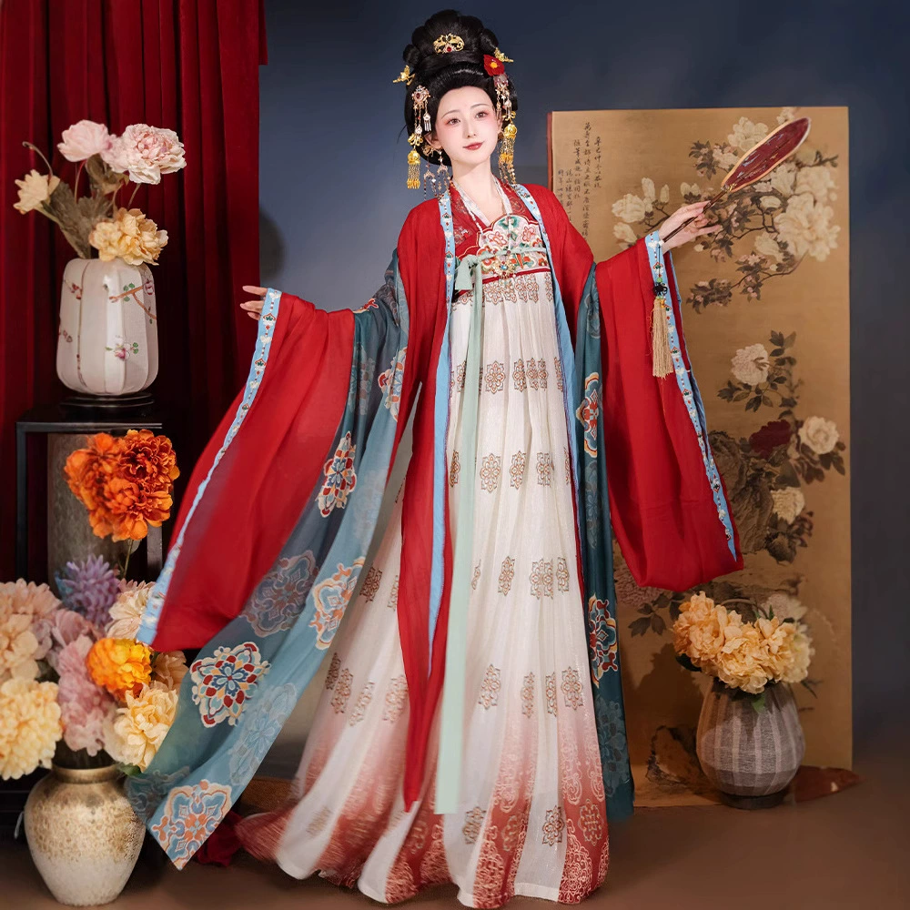 Оригинальная нижняя юбка длиной до груди с вышивкой из енота в тяжелой промышленности, двубортная рубашка с прямым воротником и широкими рукавами, женская повседневная летняя стильная рубашка династии Хань, полный комплект