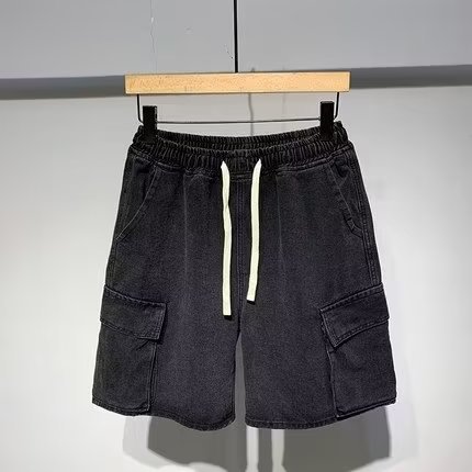 Ropa de trabajo de estilo japonés funcional elástico cintura Denim shorts hombres quinto pantalones 2022 verano nuevo casual pantalones sueltos