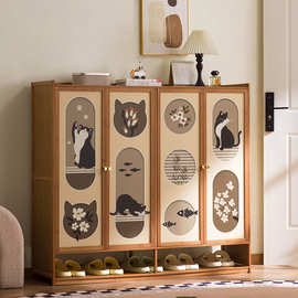 爆款鞋柜家用多层储物柜中古风入户收纳柜家用鞋架防尘猫咪鞋架子