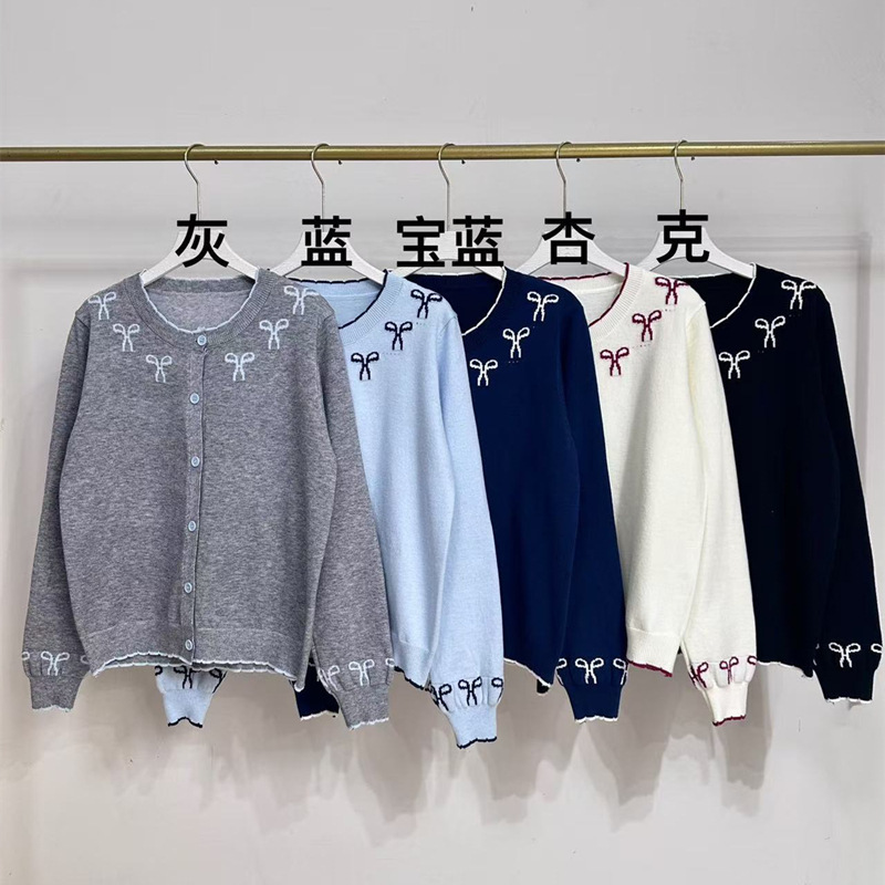 韩版慵懒软糯撞色蝴蝶结保暖毛衣开衫女秋新款显瘦外搭上衣|undefined