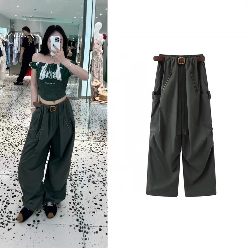 Ruijia 2025 Summer New Designer Workwear Style Green Parachute Pants Casual Pants Rl31301209