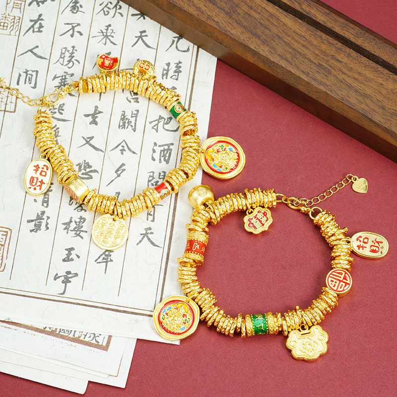 Brazalete de oro de arena vietnamita, estilo de palacio, dios de la riqueza, pulsera de grasa, temperamento de larga duración, joyas de Yiwu
