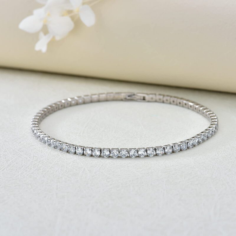 Classic Tennis Bracelet Silver Elegant Rhinestone Bracelet Cubic Zirconia Buckle Zircon Gem Inlaid Bracelet