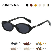 厂家批发椭圆猫眼欧美潮流小框珍珠款太阳镜墨镜素颜早八平光镜针