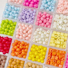 马卡龙色系亚克力方块圆珠散珠串珠diy手机链钥匙扣材料饰品配E18