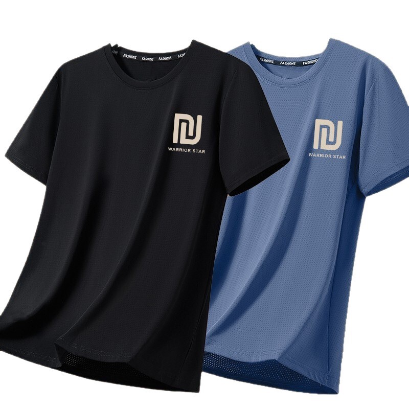 2025 新しいアイスシルクメンズ Tシャツ夏の新しいメンズ速乾性半袖ルーズ吸汗性カジュアルクールスポーツウェア|undefined