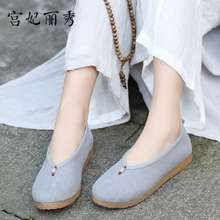 新款老北京布鞋居士鞋复古民族风茶艺禅意汉服女绣花鞋女高跟鞋