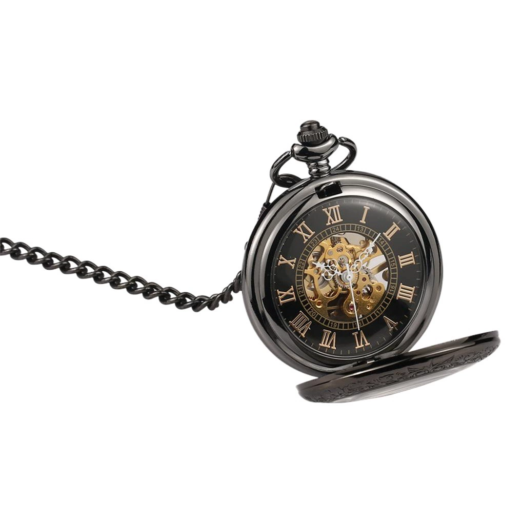 Amazon горячие продажи ретро полуавтоматические механические карманные часы оптом зеркальные выдолбленные ожерелья раскладушки механические часы