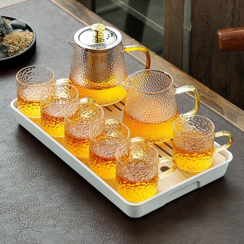 耐热玻璃茶具套装家用彩色茶杯带把红茶壶办公茶壶红茶泡茶器茶盘