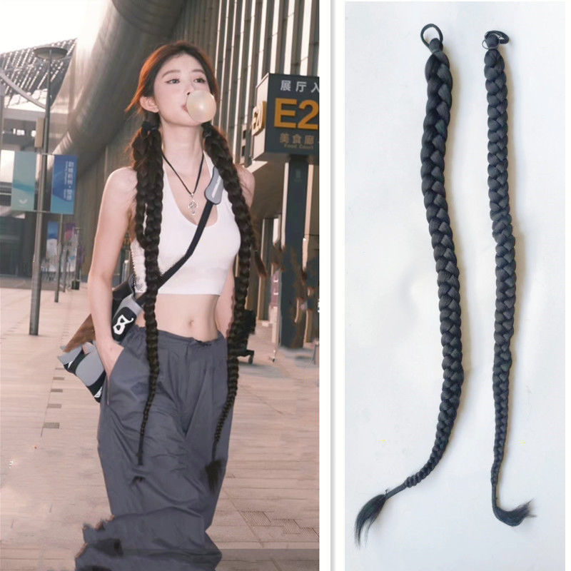 100cm super long braided wig ponytail silk material sweet cool fish bone boxing braid shopping travel tide explosion