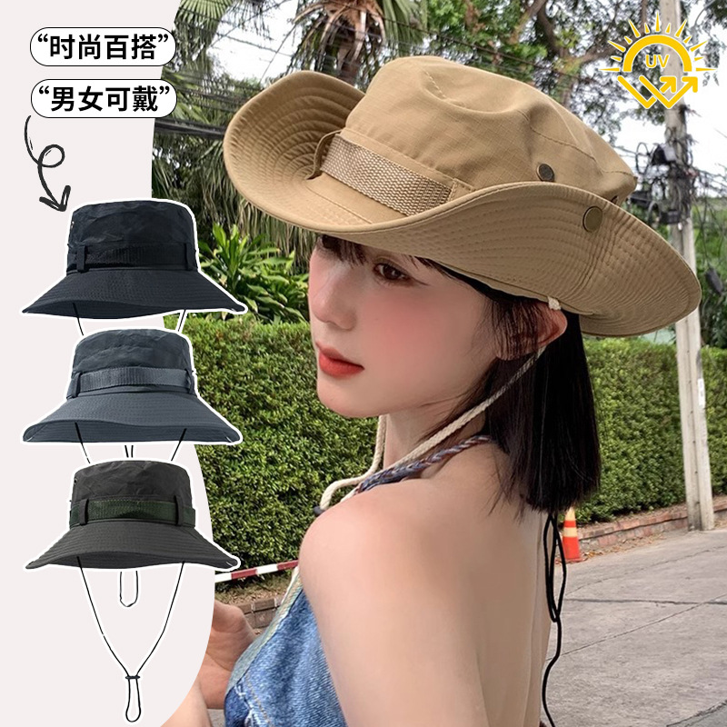 春秋潮款日系大头围渔夫帽女户外露营透气薄款度假登山防晒遮阳帽
