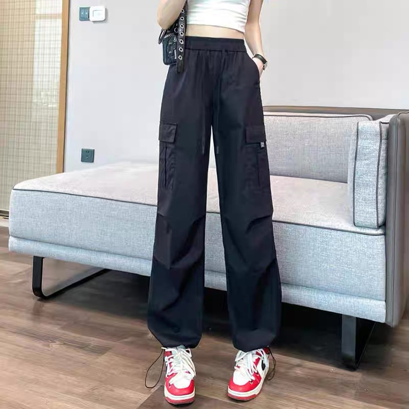 美式复古速干工装裤女夏春秋新款高腰束脚防晒运动休闲登山阔腿裤|undefined