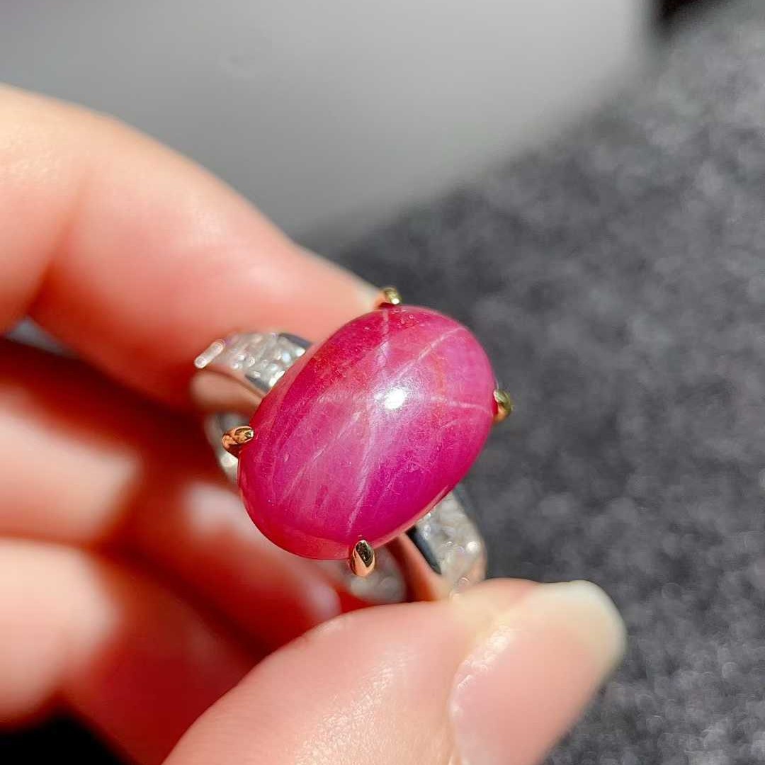 5A级pt星光 红宝石 戒指 ruby 节日礼品 纪念日珠宝首饰 珠宝厂