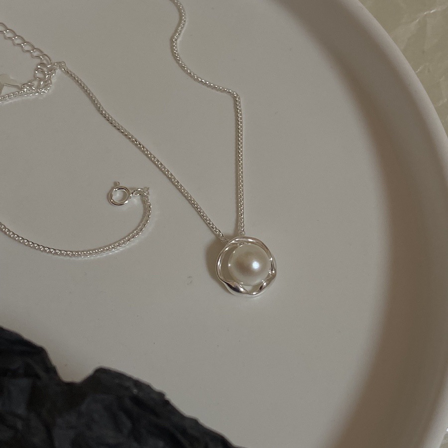 Französische Art Geometrisch Sterling Silber Überzug Inlay Süßwasserperle Halskette Mit Anhänger display picture 2
