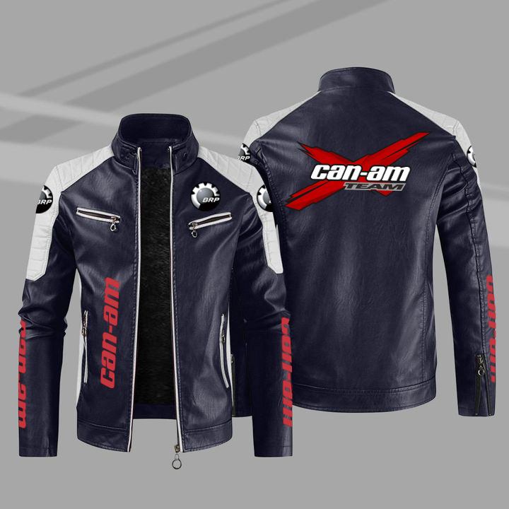 [Delgado de tamaño europeo] can-am chaqueta de motocicleta roja transfronteriza chaqueta de cuero PU de hombre de tamaño grande con peluche