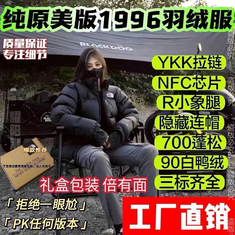 Pure Original North Face Tnf American Version 1996 Men's and Women's Windproof down Jacket 700 Puff Thickeneded Bread Jacket Waterproof Warm Jacket