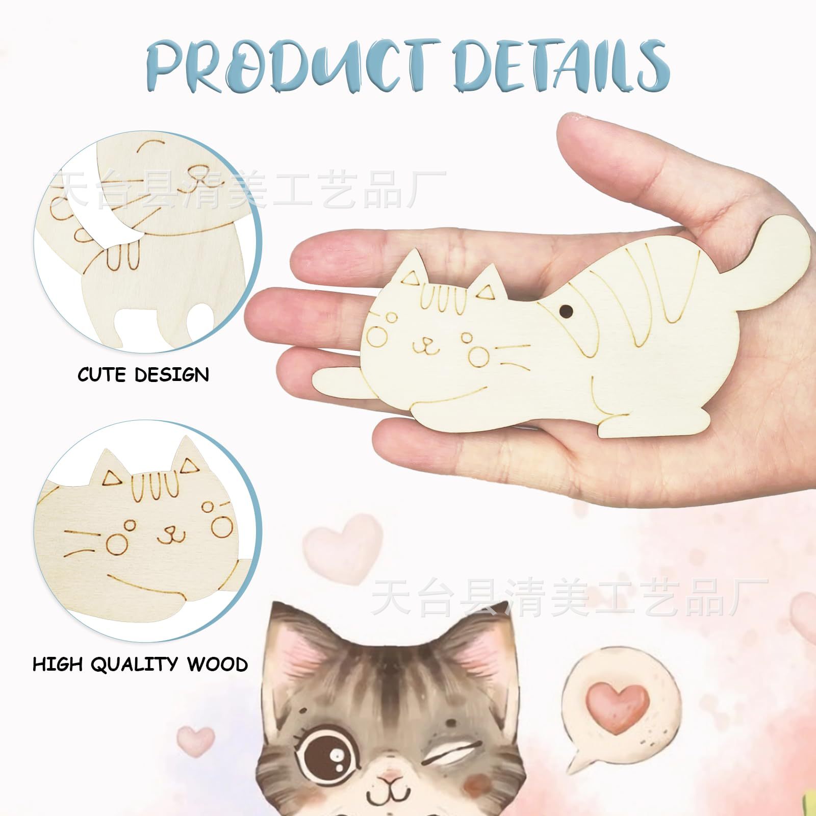 5 estilos de proyectos creativos inacabados Forma de gato de madera Regalo para amantes de los gatos Tema de los animales Decoración