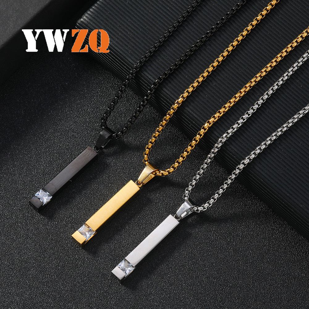 Ventas transfronterizas calientes de collar de zircon de acero inoxidable viento frío colgante de diamantes cuadrado geometría personalidad fabricantes de joyas de acero de titanio