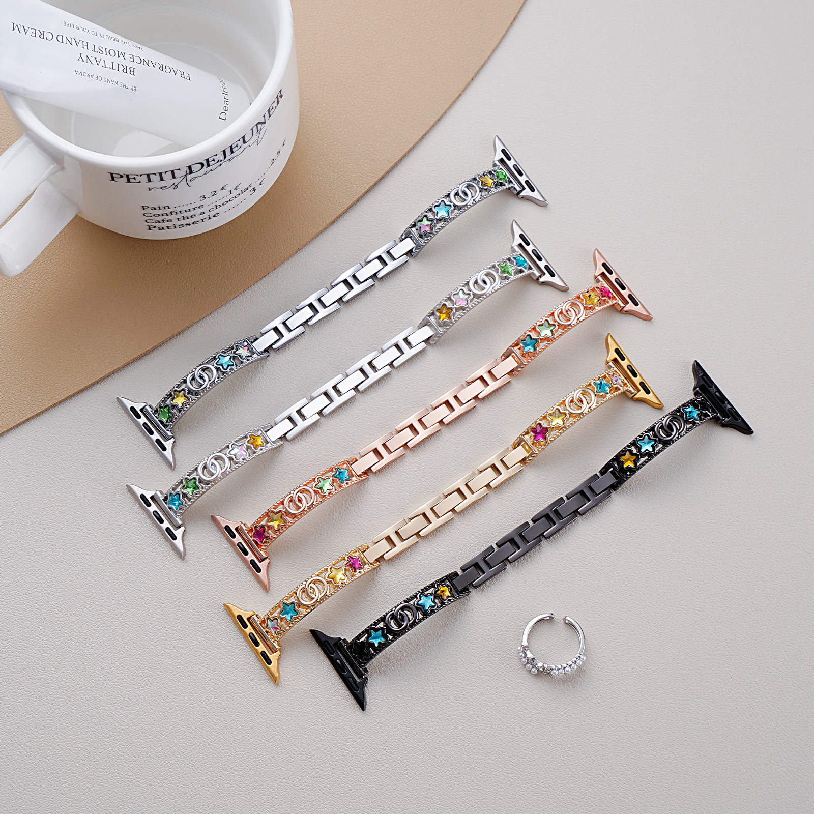 Suitable for Apple Applewatch Watch with Metal Star Hoop Bracelet Color Diamond Iwatch11 Women's Watch Strap