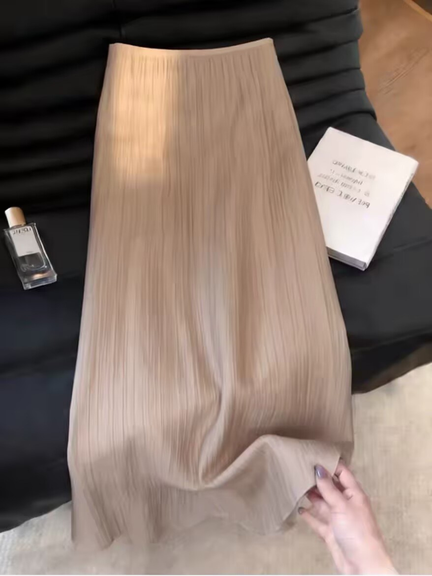 Chân váy chữ A nữ dáng suông rộng, phong cách Hàn Quốc, màu nude — màu nude