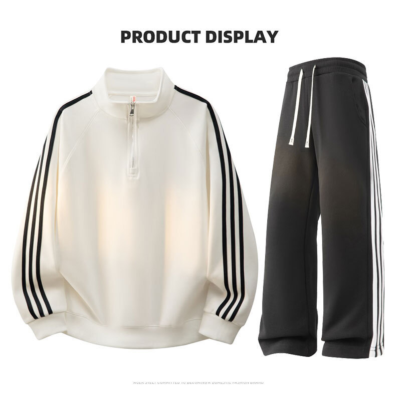Primavera y otoño de hombre tres barras juego deportivo de cuello vertical medio cremallera camiseta pantalones de dos piezas juego de ropa deportiva de carrera casual