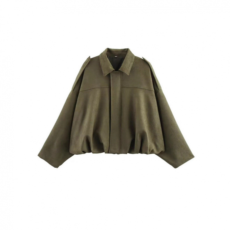 Amazon Cross-Border Women's Clothing New 2025 Spring and Autumn Suede Lapel Zipper Women's Bomber Jacket Export Amazon Cross-Border Women's Clothing New 2025 Spring and Autumn Suede Lapel Zipper Women's Bomber Jacket Export