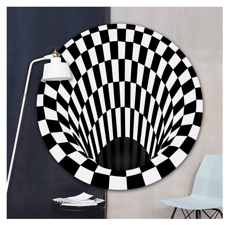 旋涡地毯,视觉黑白立体地毯,错觉旋涡3D地毯,入户门垫,圆形地垫地毯