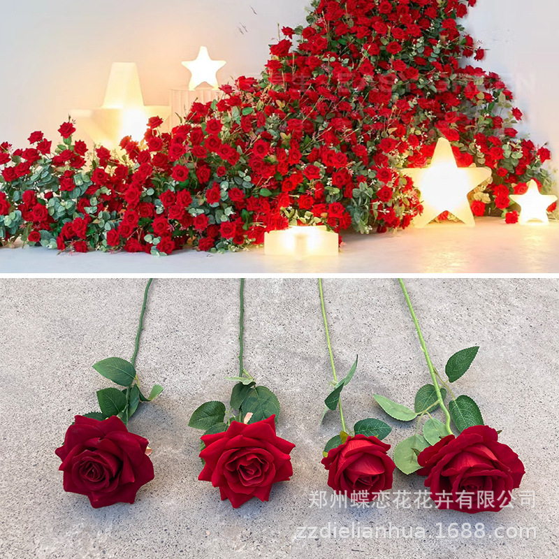 Flor artificial Rosa rojo cascada Rosa glaciar Rosa Internet celebridad Fondo pared Rosa flor pared floral arreglo floral