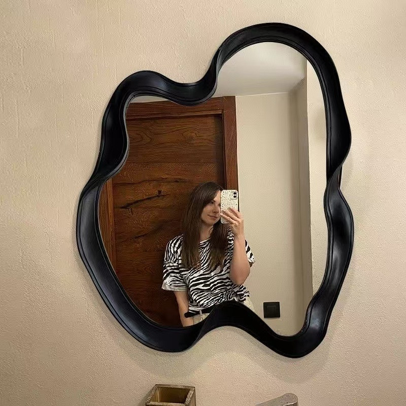 Dzp欧式异形化妆镜台式壁挂梳妆镜卫生间浴室镜洗手台波浪LED灯镜