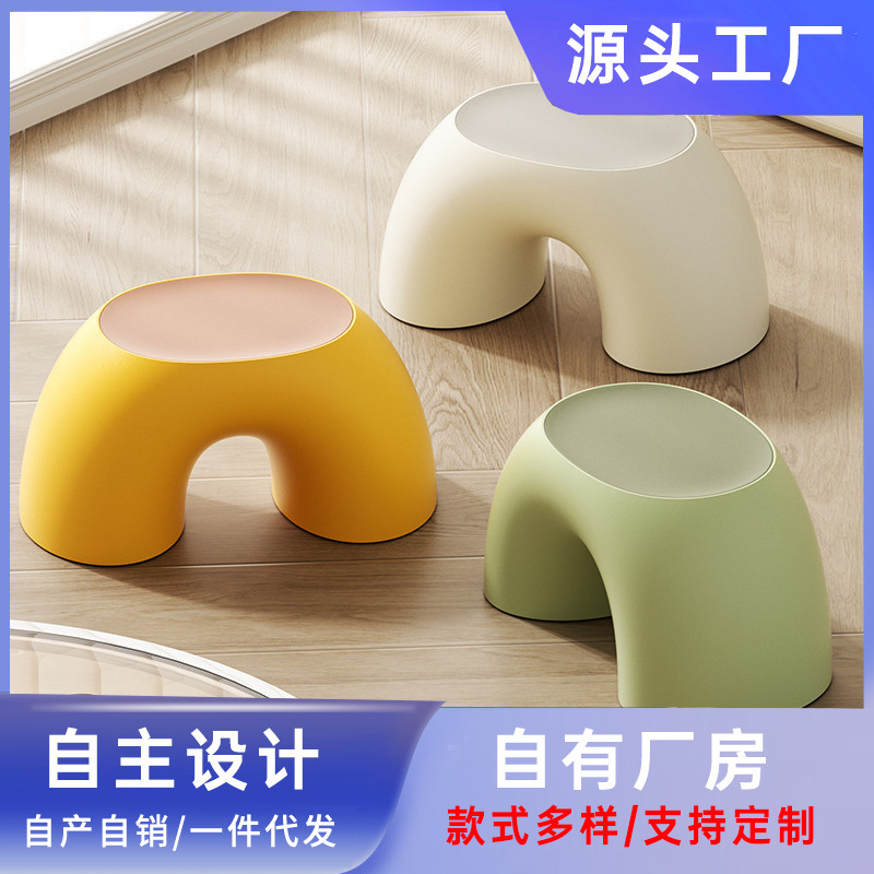 Living Room Small Bench Household Plastic Round Stool Children's Low Stool Door Changing Shoes Small Stool Colorful Bathroom Anti-skid Stool