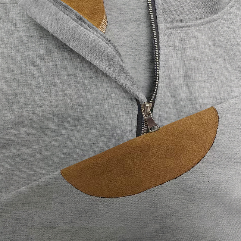 Embroidered Men's Hoodies With Stand Collar And Colour-block Style_voghion.com
