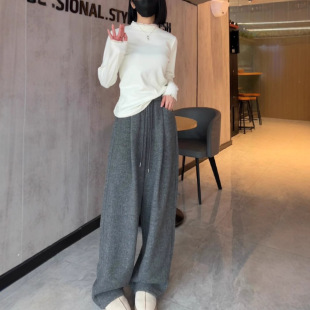 Factory Direct Sale High-Waisted Straight-Leg Pants with Fleece, Women's Autumn and Winter Black Cotton Pants, Petite High-Waisted Slimming