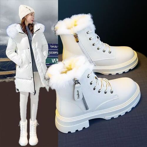 Snow boots, women's shoes, new boots, velvet shoes, thick cotton shoes, winter, autumn and winter thick sole Martin boots