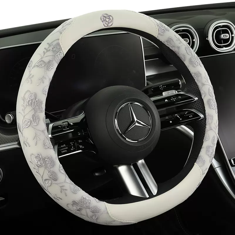 2025中国风手工刺绣汽车方向盘套女神款超薄透气防滑D型装饰把套