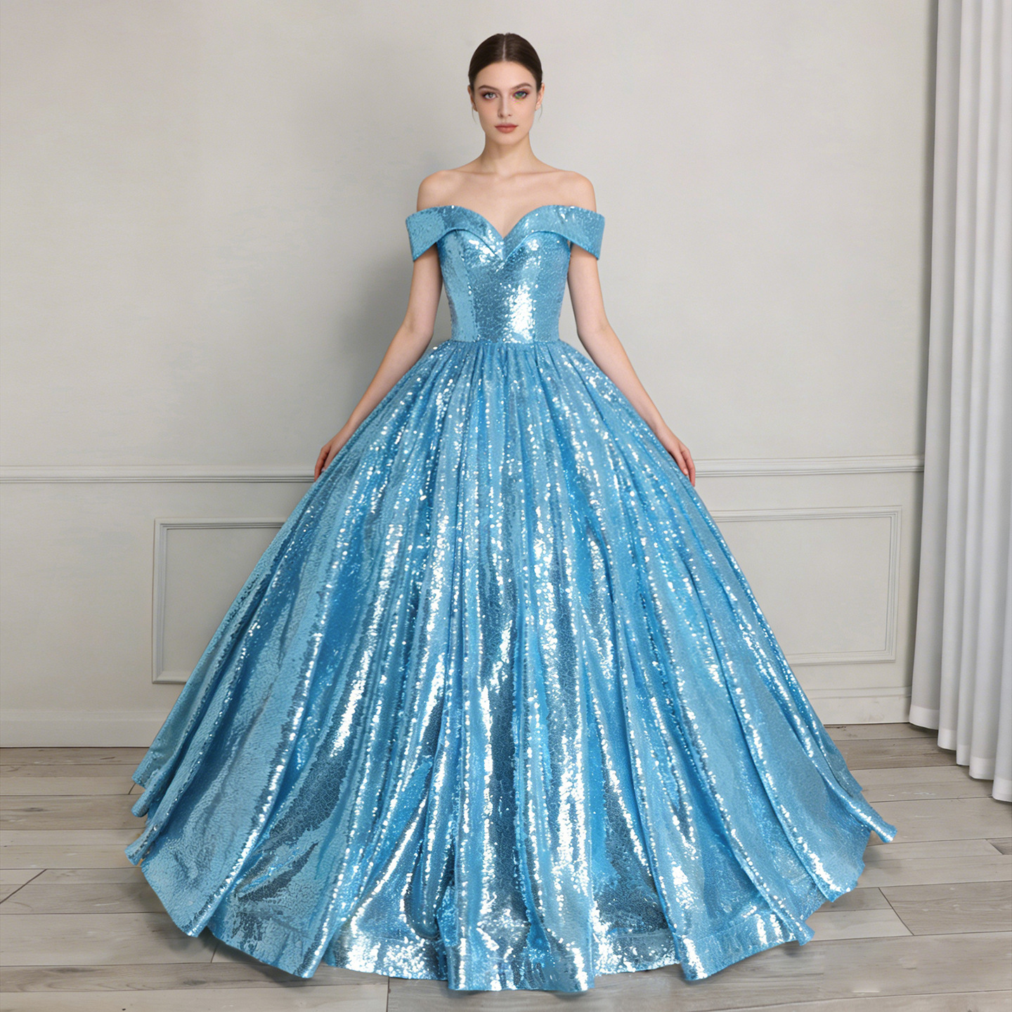 Foreign trade supply color sequins wedding dress large size studio clothing long dance costume tuft skirt supply