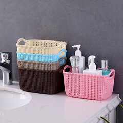 籐編みデスクトップ両耳プラスチック中空収納バスケット収納バスケット家庭用バスルームバスバスケット雑貨収納バスケット