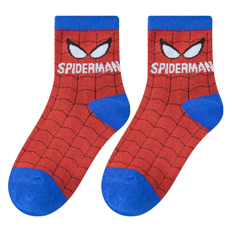 Calcetines de niño Spider-Man primavera y otoño transpirable algodón peinado media pantorrilla calcetines Otoño e Invierno medio y grande niños estudiante dibujos animados calcetines Jum