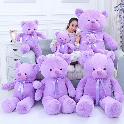 Large Purple Teddy Bear Lavender Bear Purple Ribbon Bear Plush Toy Big Bear Rag Doll Girl