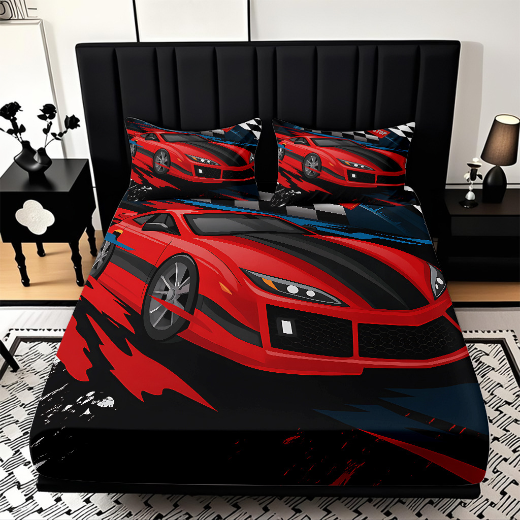 TEMU / JIT moda popular patrón de carreras 3D impresión digital cama de cama de cama kit de ropa de cama fábrica directa