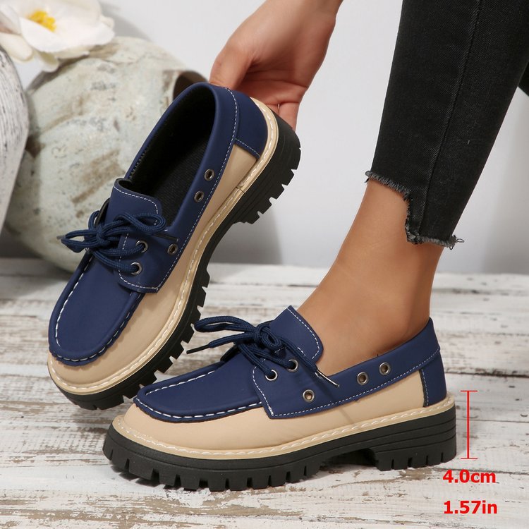 Damesloafers in grote maten met vetersluiting, kleurblokken, casual, lente, nieuwe stijl, enkelschoenen_voghion.com