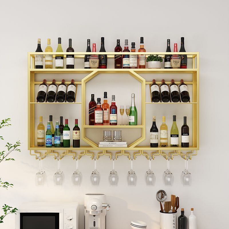 Wall Wine Rack Bar Bar Wine Cabinet Wall-Mounted Home Iron Restaurant Wine Display Rack Hanging Wall Storage Rack