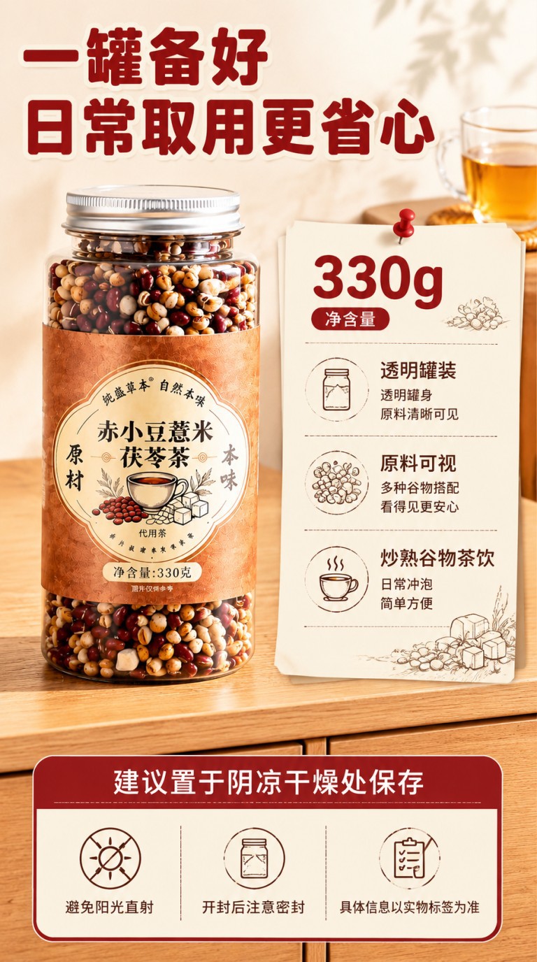Adzuki Bean Coix Seed Poria Tea 330g Triple Steamed Herbal Tea Bags Sugar Free Daily Wellness Brew preparation