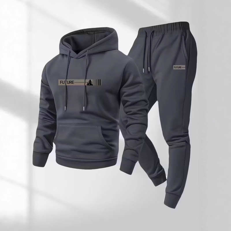 Cross-Border 2026 European and American Sportswear Suit Men's Fashionable Letter-Printed Loose Hooded Sweatshirt Spring and Autumn New Men's Clothing
