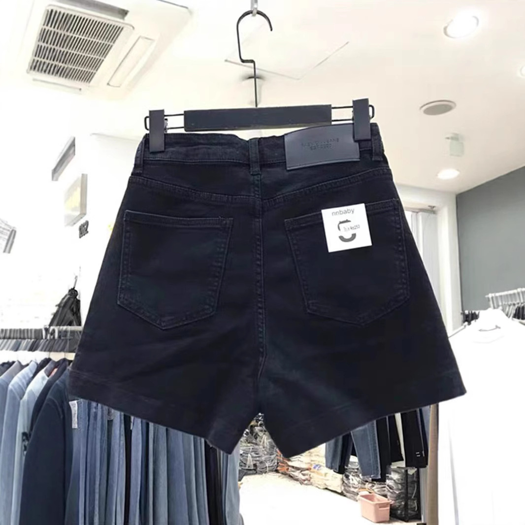 Summer Black High-Waisted Denim Shorts for Women Plus Size Fat mm Pear-Shaped Body Elastic Hip-Covering Slimming Look A-Line Pants Hot Pants