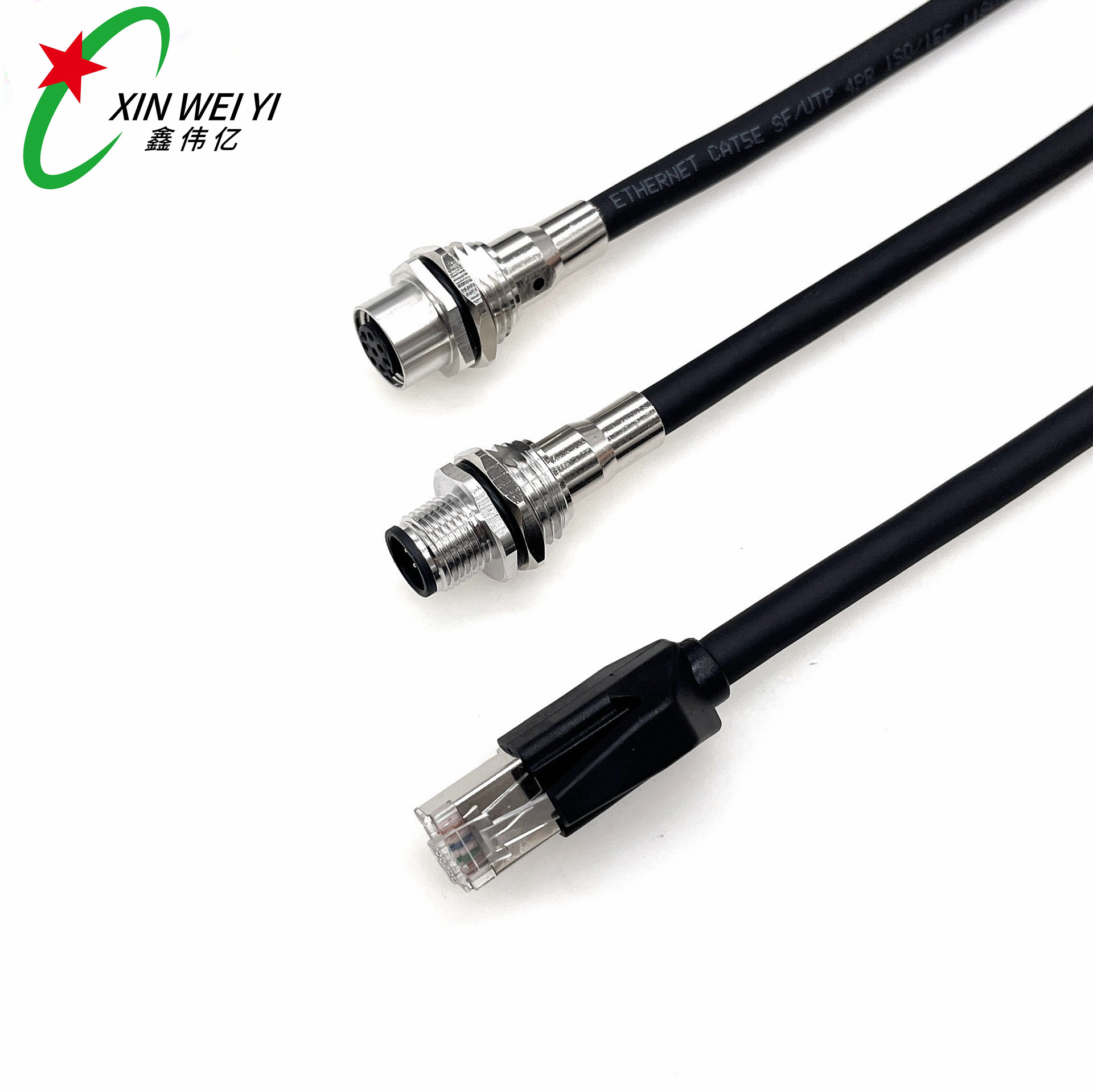 m12转rj45连接器 8芯 8Pin以太网拖链交换机信号传输连接线 IP67