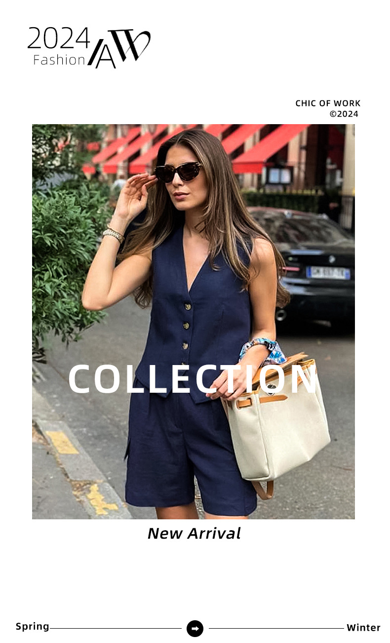 Women's Clothing Spring and summer new cotton and linen breathable V neck sleeveless vest vest suit 2024 fashion new two piece suit for women_voghion.com
