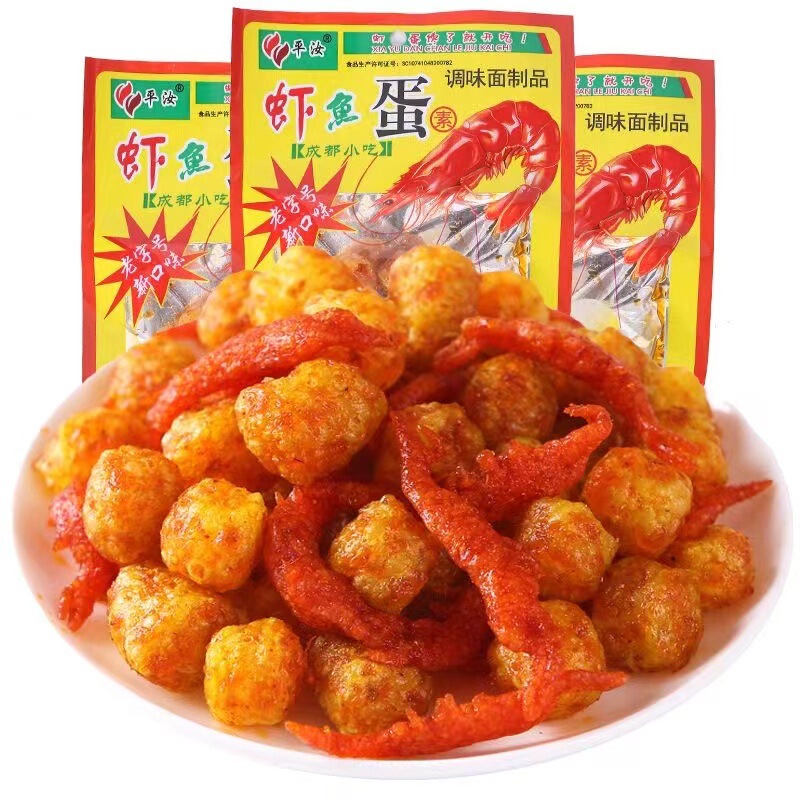 Pingru Shrimp Fish Egg Spicy Strips 30 Packs of Walking Street Nostalgic Childhood Dinosaur Eggs Large Knife Meat Campus Dormitory Snacks